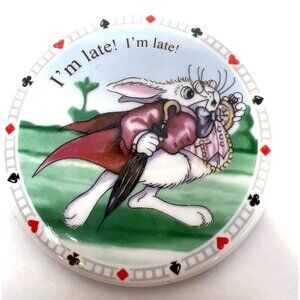 White Rabbit "Im Late! Im Late!" Ceramic Coaster With Black Felt Backing